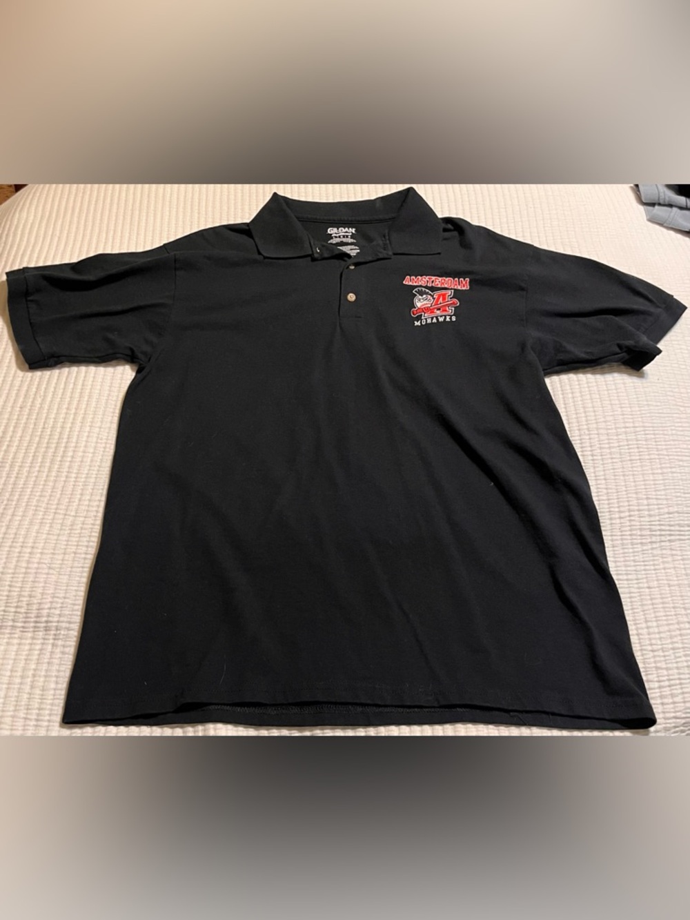 Gildan Black Polo with Red Amsterdam Mohawks Logo